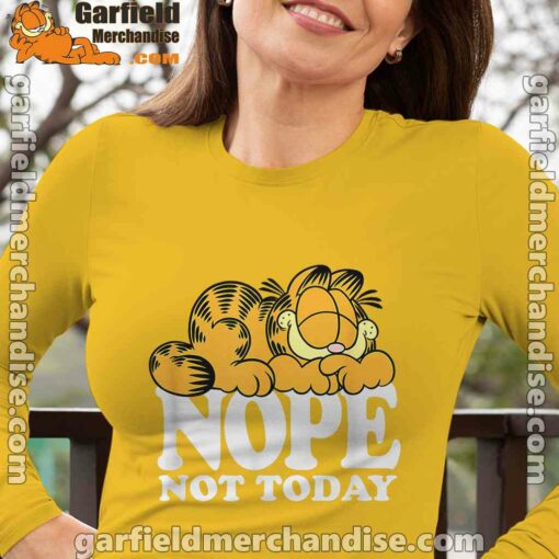 garfield nope not today lazy cat long sleeve yellow women