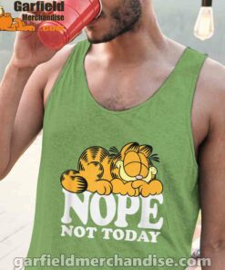 garfield nope not today lazy cat men green tank tops