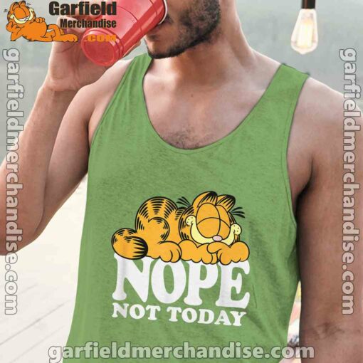 garfield nope not today lazy cat men green tank tops