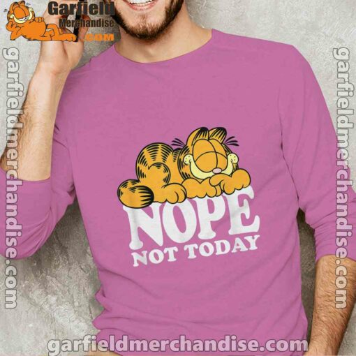 garfield nope not today lazy cat men with pink long sleeve