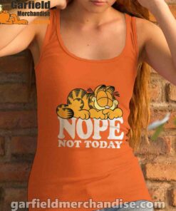 garfield nope not today lazy cat women's orange tank top