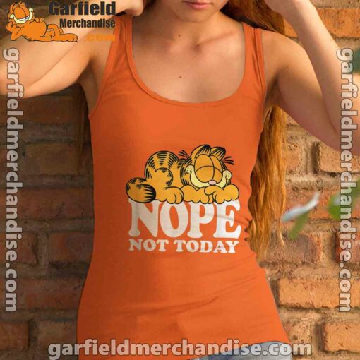 garfield nope not today lazy cat women's orange tank top