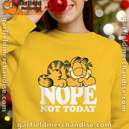 garfield nope not today lazy cat yellow youth girl sweatshirt