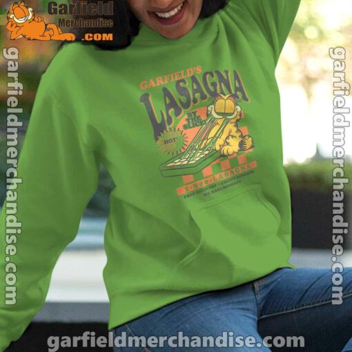 garfield vintage the slice garfields lasagna green women hoodie