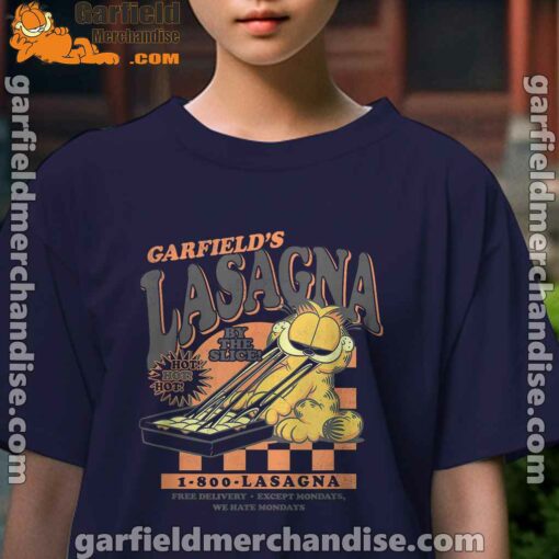 garfield vintage the slice garfields lasagna kids girl navy t shirt