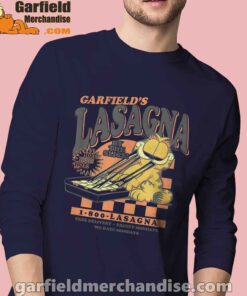 garfield vintage the slice garfields lasagna men navy long sleeve