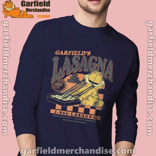 garfield vintage the slice garfields lasagna men navy long sleeve