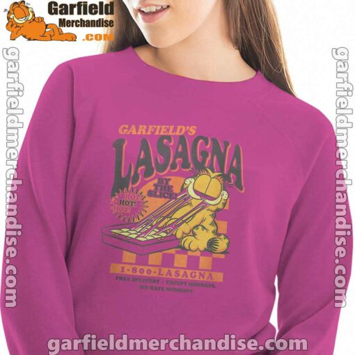 garfield vintage the slice garfields lasagna pink women sweatshirt