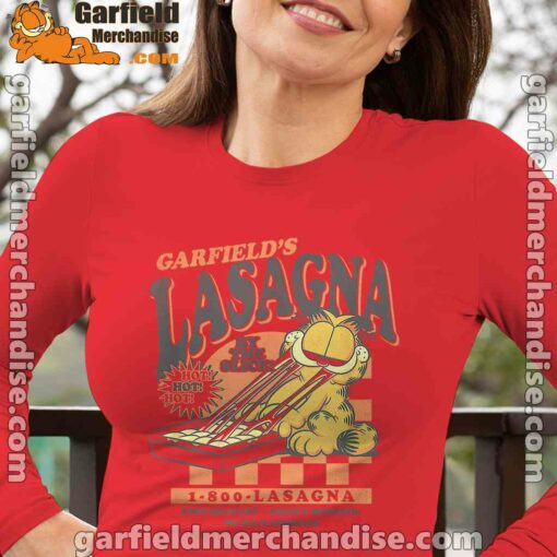 garfield vintage the slice garfields lasagna women red long sleeve