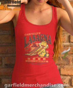 garfield vintage the slice garfields lasagna women tank top red