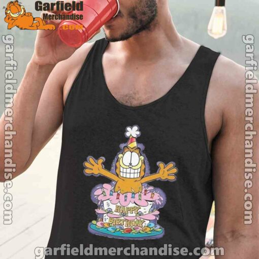 happy birthday garfield cat in town black men tank tops