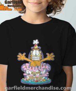 happy birthday garfield cat in town black t shirt for kids boy