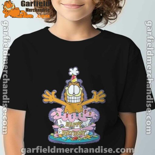 happy birthday garfield cat in town black t shirt for kids boy