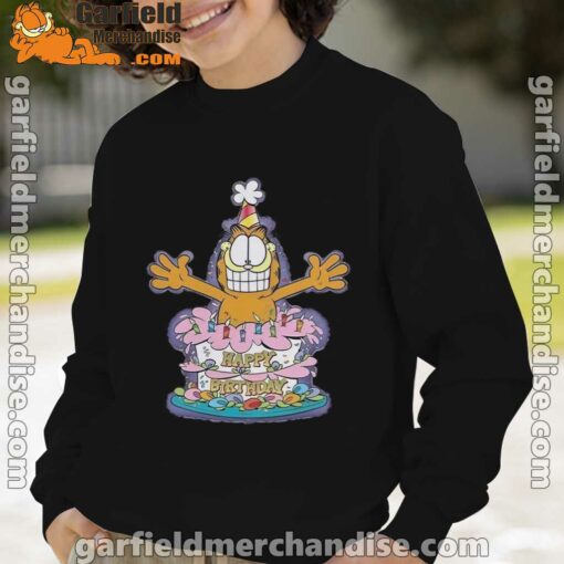 happy birthday garfield cat in town boy with black sweatshirt