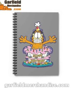 happy birthday garfield cat in town brown notebook