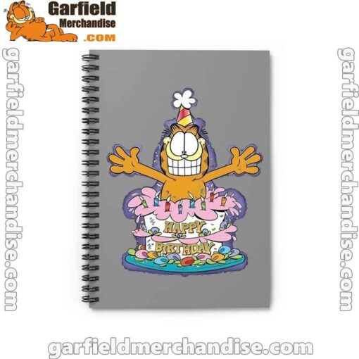 happy birthday garfield cat in town brown notebook