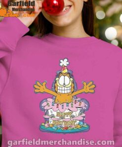 happy birthday garfield cat in town girl pink sweatshirt