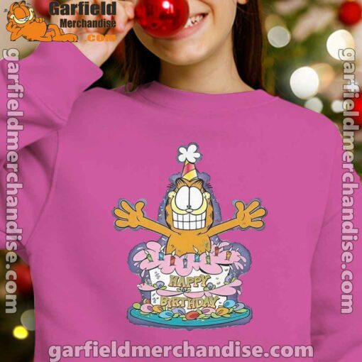 happy birthday garfield cat in town girl pink sweatshirt