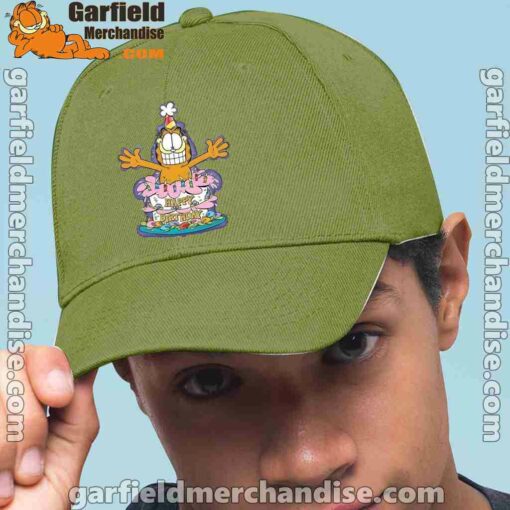 happy birthday garfield cat in town green hat