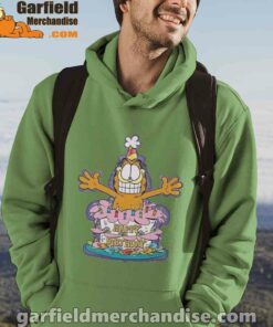 happy birthday garfield cat in town green men hoodie