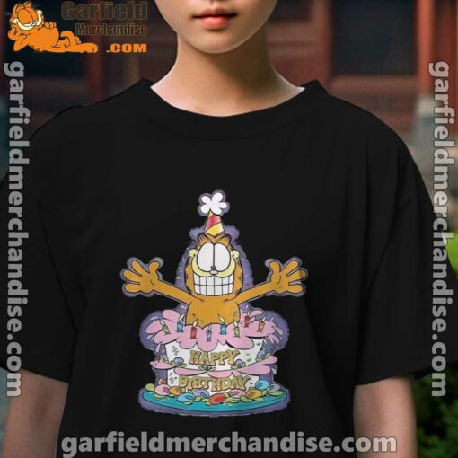 happy birthday garfield cat in town kids girl black t shirt