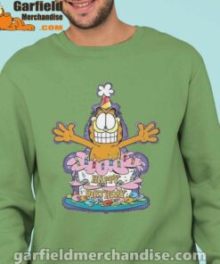 happy birthday garfield cat in town men green sweatshirts