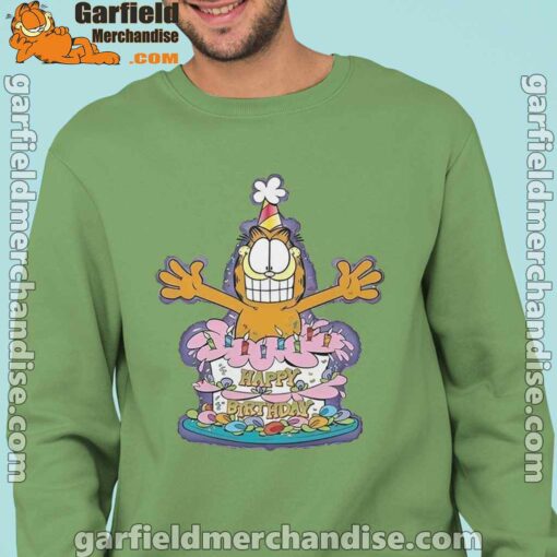 happy birthday garfield cat in town men green sweatshirts