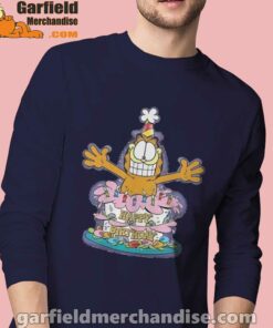 happy birthday garfield cat in town men navy long sleeve