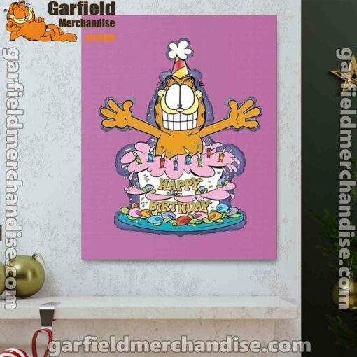 happy birthday garfield cat in town pink canvas