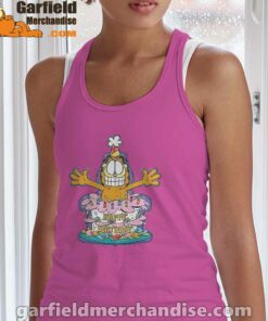 happy birthday garfield cat in town pink tank top women