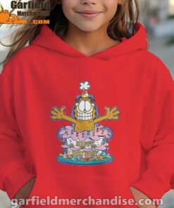 happy birthday garfield cat in town red hoodie youth girl