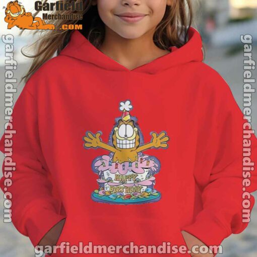 happy birthday garfield cat in town red hoodie youth girl