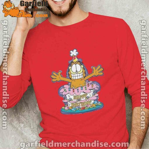 happy birthday garfield cat in town red long sleeve for man