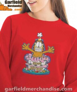 happy birthday garfield cat in town red sweatshirt women