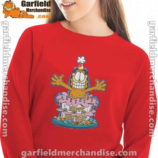 happy birthday garfield cat in town red sweatshirt women