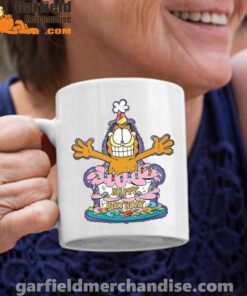 happy birthday garfield cat in town white coffee mug