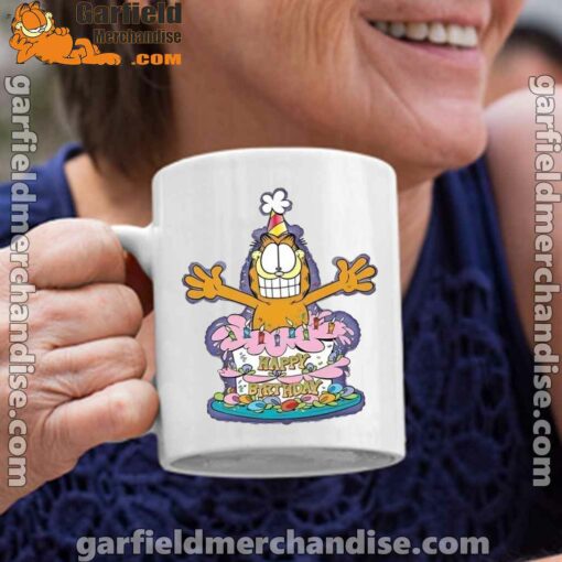 happy birthday garfield cat in town white coffee mug