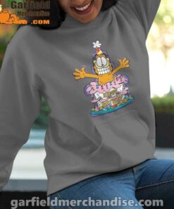 happy birthday garfield cat in town women gray hoodies