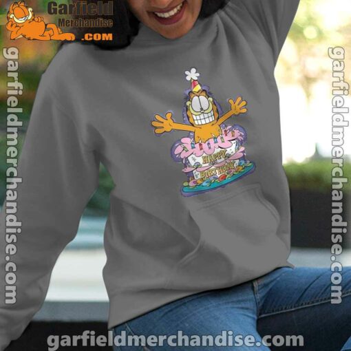 happy birthday garfield cat in town women gray hoodies