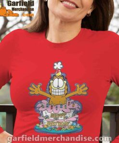 happy birthday garfield cat in town women red long sleeve