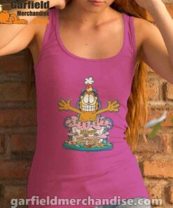 happy birthday garfield cat in town women's pink tank top