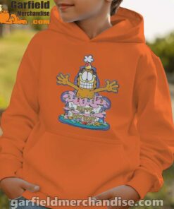 happy birthday garfield cat in town youth boy orange hoodie