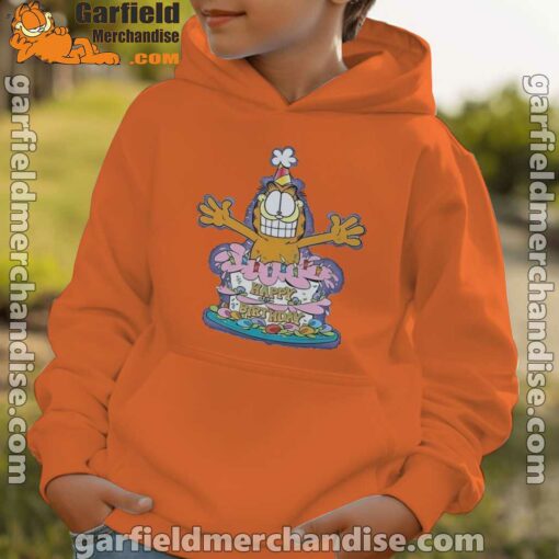 happy birthday garfield cat in town youth boy orange hoodie