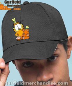 happy birthday garfield with small cake black hat