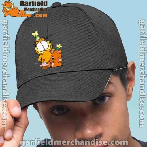 happy birthday garfield with small cake black hat