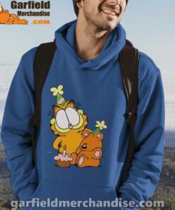 happy birthday garfield with small cake blue men hoodie male