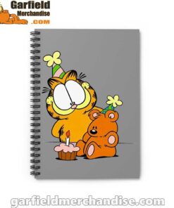 happy birthday garfield with small cake brown notebook