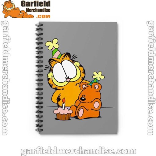 happy birthday garfield with small cake brown notebook