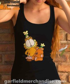 happy birthday garfield with small cake female tank top black women