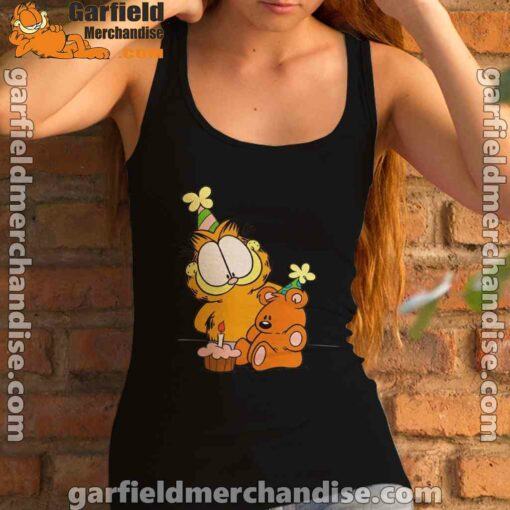 happy birthday garfield with small cake female tank top black women